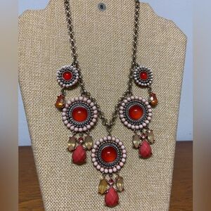 White House Black Market Coral Pink Boho Statement Necklace